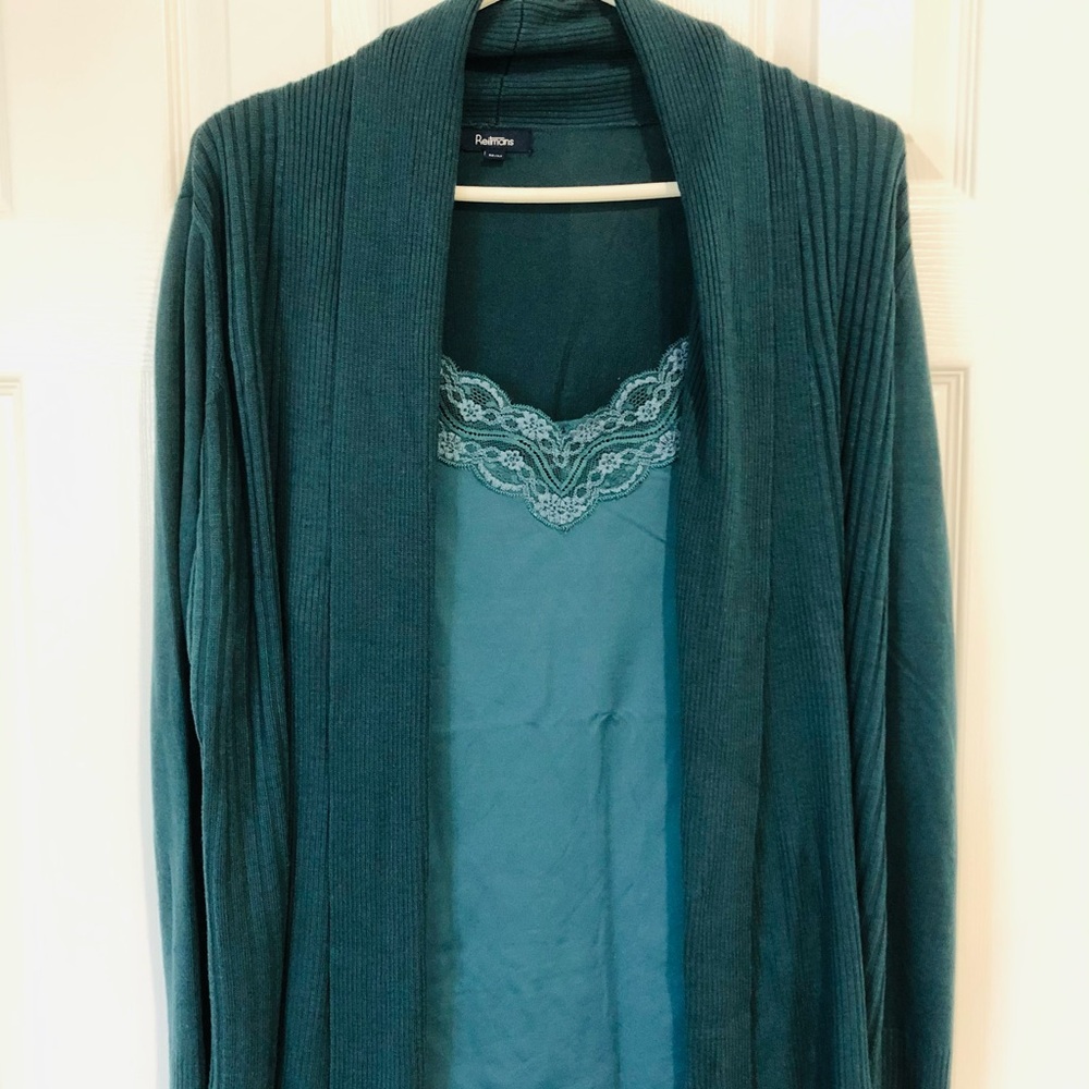 Reitmans Teal Open-Front Cardigan
